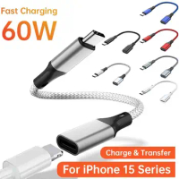 60W For Lightning Female to Type C Male Charging Adapter Converter 27W USB C Cable For iPhone 15 Pro iPad Fast Charger