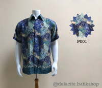 Baju Batik Shirt Lengan Pendek Pria Blue Biru (P1)