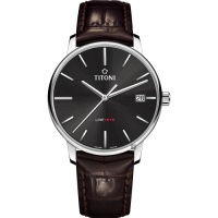 TITONI 梅花錶 LINE1919 百年紀念 T10 機械錶-炭黑x咖啡錶帶/40mm