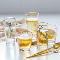 日式金邊錘目紋玻璃喝茶杯牛奶果汁飲品杯子家用送禮 玻璃水杯子
