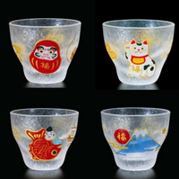 日本製【ADERIA】石塚硝子 めでたmono 玻璃小酒杯(招福貓、達摩、富士山)