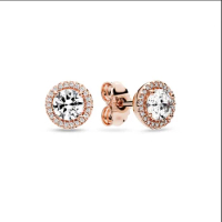 s925 silver rose gold sparkling round diamond earrings