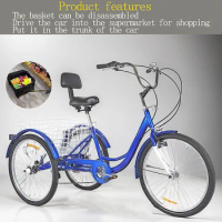 20inch High carbon steel frame rickshaw Elderly pedal tricycle 7speed Rear Drum Brake variable speed Farm tricycle aldult bike