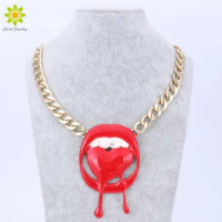 Halloween Jewelry Bleeding Big Mouth Bloody Teeth Tongue Charm Pendant Necklace