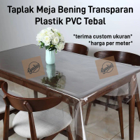 Taplak Meja Bening Transparan Meteran ( Plastik PVC Tebal ) untuk Meja Makan Anti Air / Ruang Tamu K