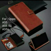 Sarung For Oppo A55 A55s 5G Leather Case Flip Cover Casing soft dompet