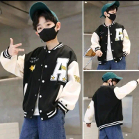 Jaket Varsity Baseball Anak Unisex (1th - 18th) LOGO A TOKYO Jaket Boomber Anak Kancing Fleece Unise