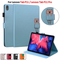 Cute Cat Bear PU Leather Tablet Cover For Xiaoxin Pad Pro Wallet Stand Cover For Lenovo Tab P11 P11 Pro Case TB-J606F TB-J706F