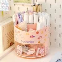 Stationery Pen Holder 360 Degree Rotation Desk Organizers 4 Compartments With Drawer Cute Pen Organizer For School Pencil