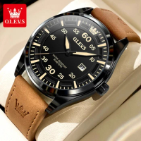 OLEVS 9962 Fashion Quartz Watch Gift Round-dial Genuine Leather Watchband Calendar