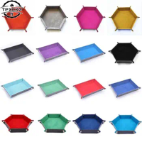 1pc Foldable Storage Box PU Leather Square Tray for Dice Table Games Key Wallet Coin Box Tray Desktop Storage Box Trays Decor