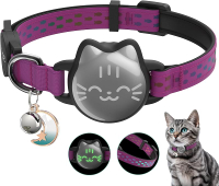 Waterproof Airtag Cat Collar Breakaway Cat Airtag Collar with Luminous & Reflective Fish Pattern Lig