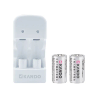 【KANDO】可充電 CR123A RCR123A 雙槽鋰電池充電組(2入+充電器 3.2V CR123 RCR123 MU-123)
