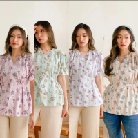Blouse Atasan bunga motif Wanita Top Casual Crinkle Baju