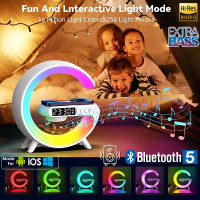 COD G63 ลำโพงไร้สายไฟ LED บรรยากาศ RGB ลำโพงบลูทูธโคมไฟตั้งโต๊ะ Charger นาฬิกาปลุก FM Wireless Charg