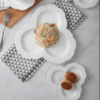 3pcs Set, Plain White Embossed Porcelain Wedding Buffet Dishes, Butterfly Design Breakfast Plate, Ceramic Dinner Plates Set Gift