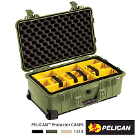 美國 PELICAN 1514 輪座拉桿氣密箱-含隔層(綠) │1510氣密箱