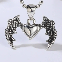 2023 New S925 Sterling Silver Personality Exaggeration Angel's Wing Devil's Heart Pendant Male And Female