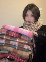 新款秋冬季仿羊絨格子保暖情侶百搭韓系學生小眾禮物少女圍巾