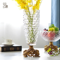 美式水晶玻璃鑲銅臺面花瓶擺件歐式奢華高檔客廳家居插花裝飾擺件