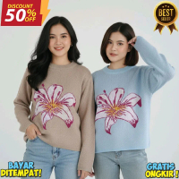 Atasan rajut wanita oversize motif bunga lily,  sweater rajut premium bunga lily Korean style Outer 
