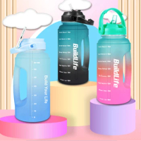 Quifit 2.2 Litre Water Bottle Motivational Half Gallon 2200ml with Straw Time Marker Portable Handle BPA Free Leakproof 73oz Jug