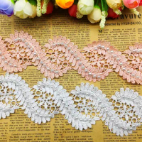 2 Yard Pearl Centipede Flower Daisy Lace Ribbon Fabric Trim Applique Laces Trimmings for Sewing Accessories Embroidered Clothing