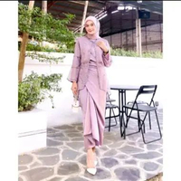 One Set Lilit Clarissa Dress Muslim Wanita Rok Lilit Gamis Polos mauve L
