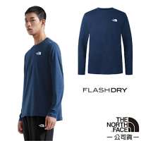 【The North Face】男 FLASHDRY 吸濕透氣排汗長袖圓領T恤.休閒套頭衫.運動上衣_8DG5-8Q0 北面山巔藍