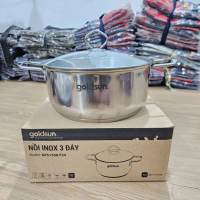 Nồi inox 3 đáy Goldsun size 24cm. Dùng bếp từ, bếp ga