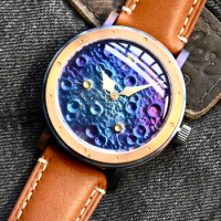 Luxury Automatic Watch Men Titanium Bronze Watches Moonscape Dial Mechanical Wristwatches Mysterious Code Vintage Clocks No Logo