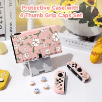 flower Switch Protective Case Bundle with 4pcs Grip Caps For Nintendo Switch OLED，for Switch NS Cover，Switch Game Accessory