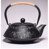 煮茶壺生鐵壺無塗層茶具(規格:黑色富貴紋) 