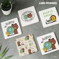 【收納皇后】LINE Friends 環保系列 方形 硬式珪藻土杯墊 (2入/組) 熊大 兔兔 莎莉