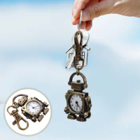 1Pc Retro Clock Pendant Keychain Creative Robot Shaped Key Ring Vintage Delicate Pocket Watch Key Chain