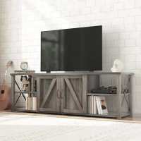 Farmhouse TV Stand for 75 inch TV Rustic Entertainment Center TV Console Cabinet for indoor living room furniture