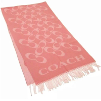 【COACH】粉色滿版LOGO喀什米爾羊毛義大利製大款披肩圍巾