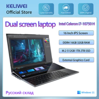 KELIWEI 16 Inch 14 Inch Dual Screen Laptop Core i7 10750H Touch Screen Gaming Laptop DDR4 32GB SSD PC Portable Notebook Computer