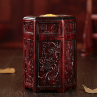 紅木制茶葉罐擺件 實木質新中式家用普洱茶罐 紅酸枝鑲嵌黃楊木制