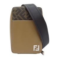 FENDI 芬迪 棕色 緹花 帆布 牛皮 Diagonal 肩背包 相機包 【二手名牌BRAND OFF】