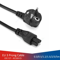 EU Plug Laptop Power Cord IEC C5 Power Adapter 0.5/3/5m Extension Cable For Dell HP Notebook PC Computer Monitor Printer LG TV