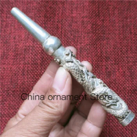 Crafts White Copper Dragon Straight Pipe Cigarette Holder Cigarette Rod Cigar