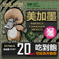 【鴨嘴獸 旅遊網卡】AT&amp;T 美國 加拿大 墨西哥 20天 網路吃到飽 網卡 2入組(美加墨網卡 網卡 旅遊卡 漫遊卡)