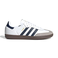 【adidas 愛迪達】Samba OG 男鞋 女鞋 白深藍色 焦糖底 皮革 復古 情侶 愛迪達 休閒鞋 JH8795