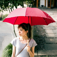 洋傘紅色宮廷公主傘長柄傘木柄復古手工珍珠邊直桿傘晴雨傘女