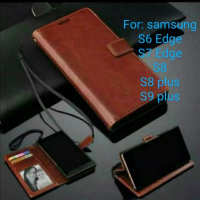 Case For Samsung S6 S7 Edge S8 S9 Plus Leather Case Flip Cover Casing Sarung ku