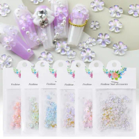 50pcs/Bag 3D Mixed Gilt Flower Nail Art Charms With Gold Aurora Beads Pearl Kawaii Resin Fashion Cartoon Nail Decorations DIY
