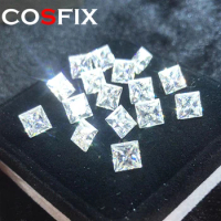 COSFIX Rare Princess Cut Moissanite Loose Stone 0.3-10ct Super White Certified Princess Square Shape Moissanite Diamonds