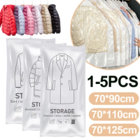 1-5PCS Vacuum Storage Bags Hanging Space Saver Bags Transparent Folding Compressed Space Storage Bag Travel Seal Organizers
