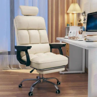 Beige Footrest Office Chair Swivel Wheels Aesthetic Comfy Gaming Chair Cushion Ergonomic Office Furniture